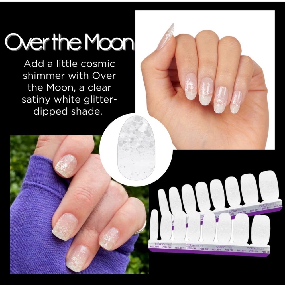 Color Street Over the Moon Glitter-Dipped White Press-On Nails